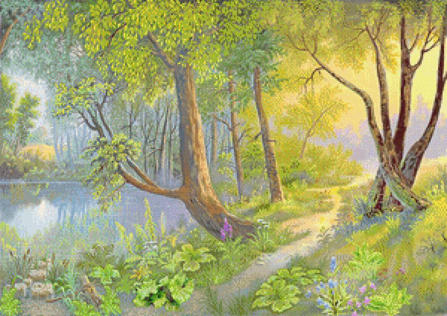 Сказочный лес - река, живопись, лес, пейзаж - предпросмотр