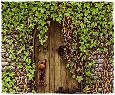 Тайная дверь - тайна, дверь, заросли, ветки, плющ, замок - оригинал