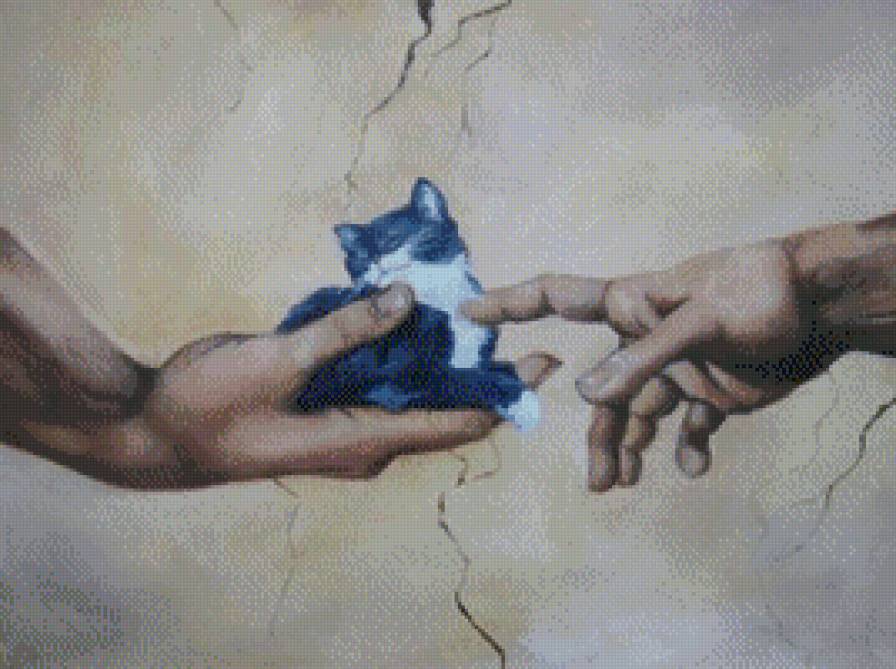 Фреска с котенком - руки, фреска, котенок - предпросмотр