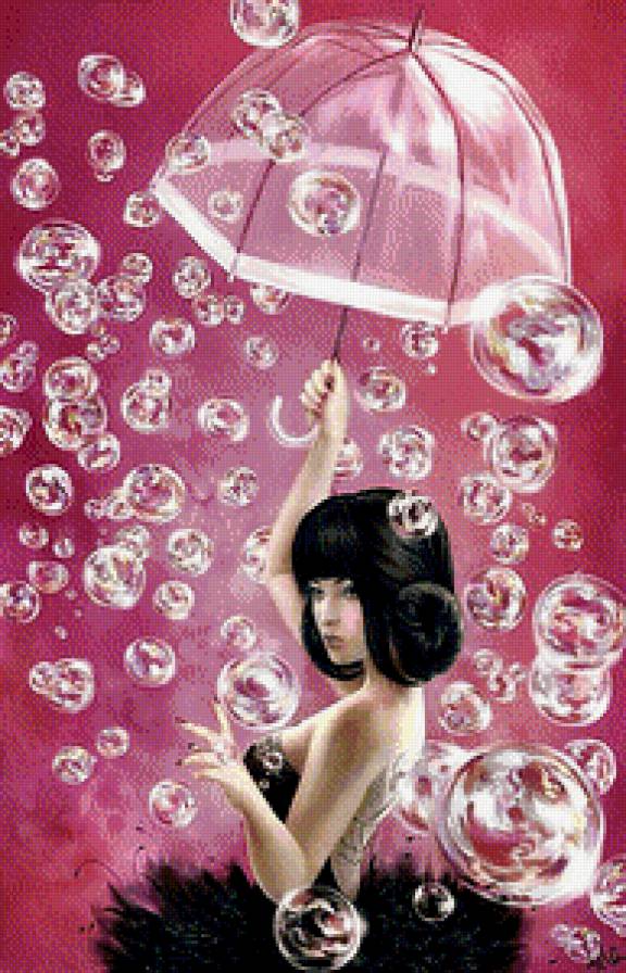 Под зонтиком - зонтик, девушка, мыльные пузыри - предпросмотр