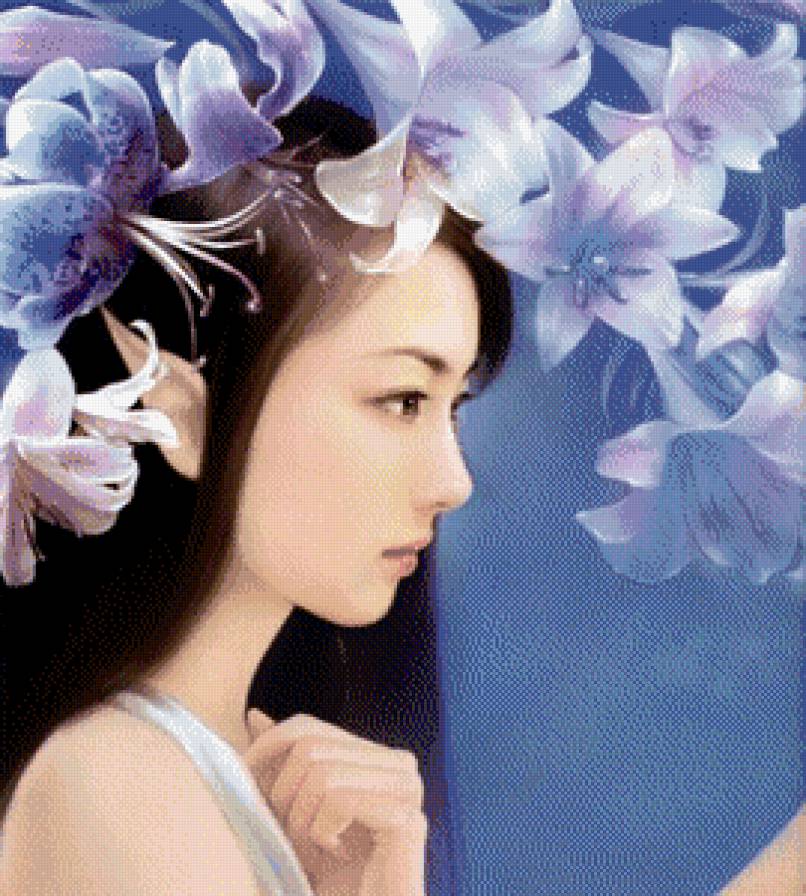 Девушка в цветах - девушка, восток, красавица, фэнтези, азия - предпросмотр