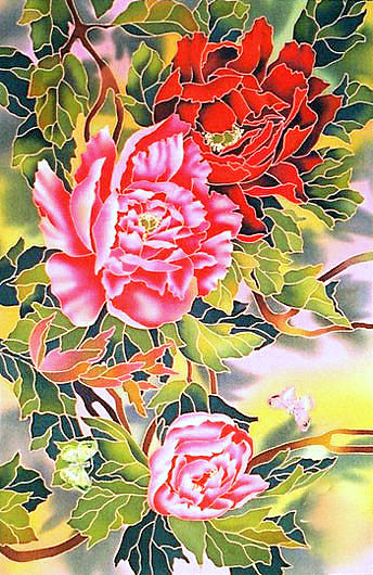 Витраж *ПИОНЫ* - живопись, цветы, витражи, пионы - оригинал