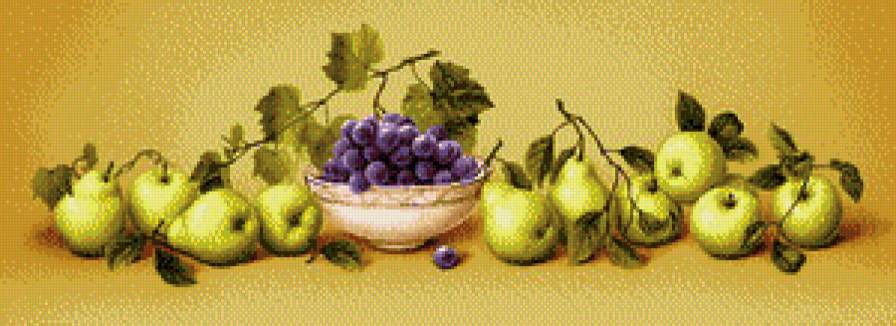 Груши с виноградом - фрукты, натюрморт - предпросмотр