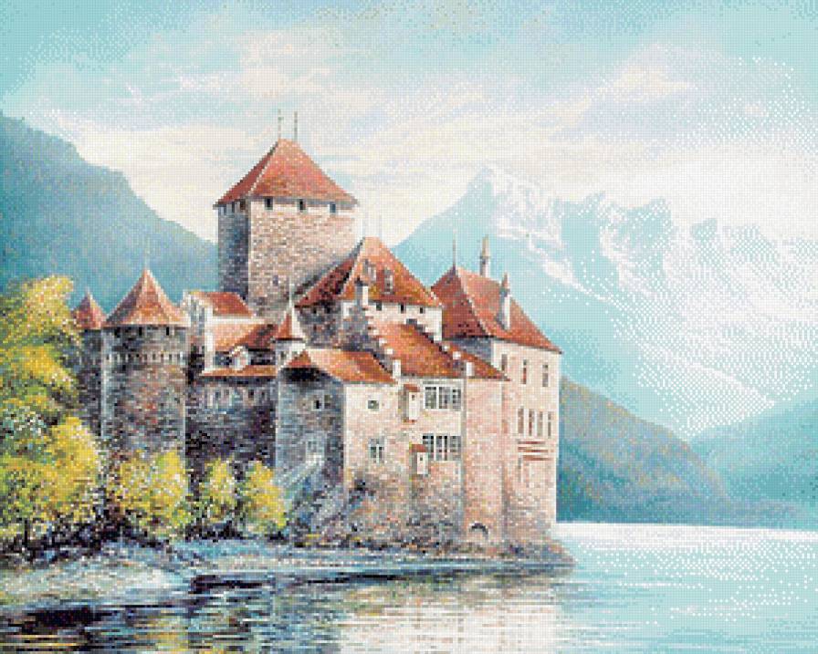 Замок - река, живопись, замки, пейзаж - предпросмотр