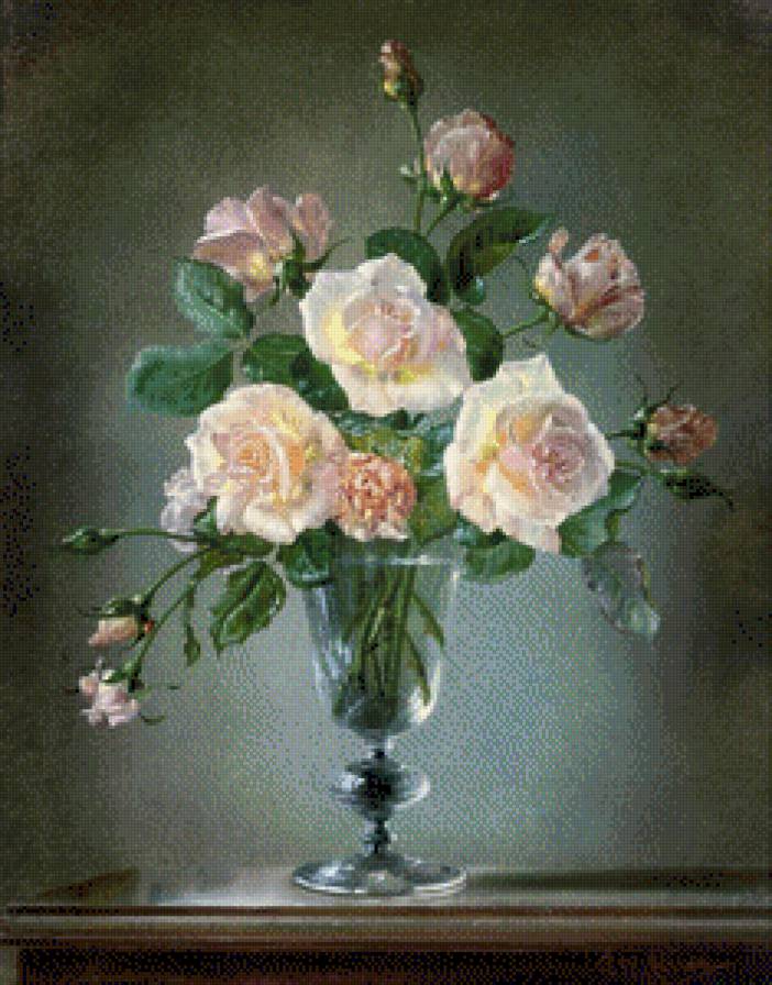 Старинный букет 1 - художники, букет, старина, цветы, розы, картина - предпросмотр