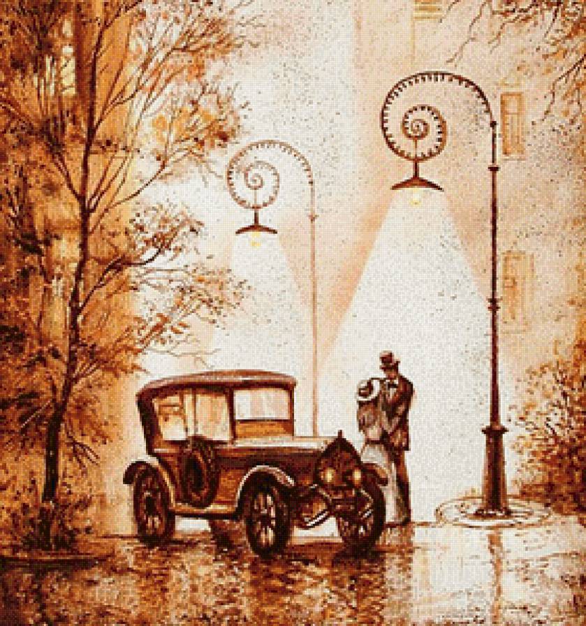 Городское свидание - авто, город, влюбленные, пара, фонари, вечер, двое - предпросмотр