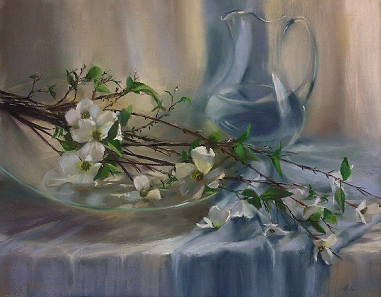 Натюрморт в нежных тонах - цветы, кувшин, натюрморт - оригинал