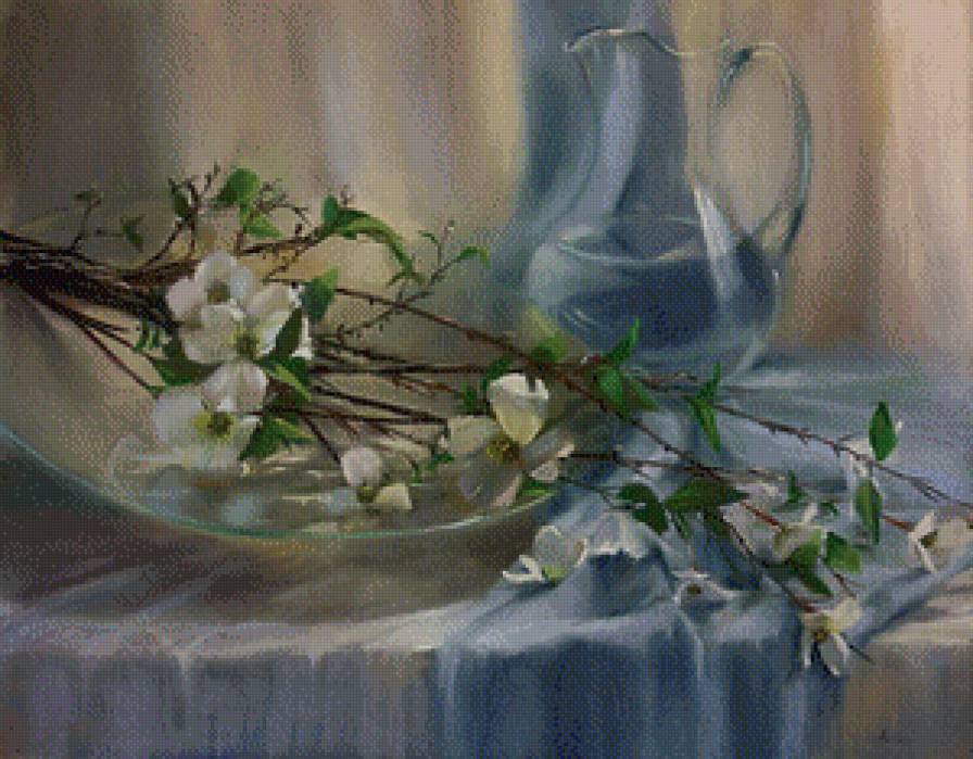 Натюрморт в нежных тонах - цветы, натюрморт, кувшин - предпросмотр