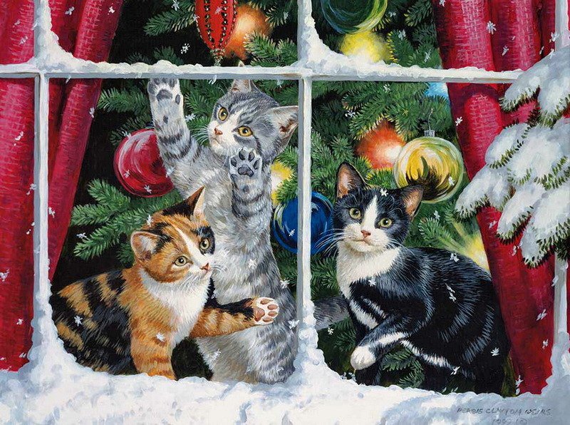 Котята - животное, кот, шарик, елка - оригинал