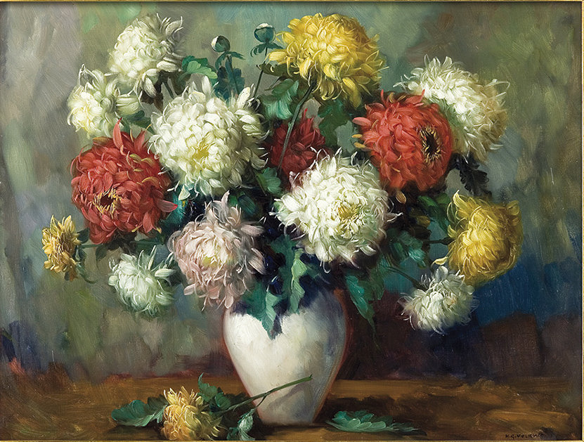 натюрморт хризантемы - цветы, картины, картина, натюрморт - оригинал