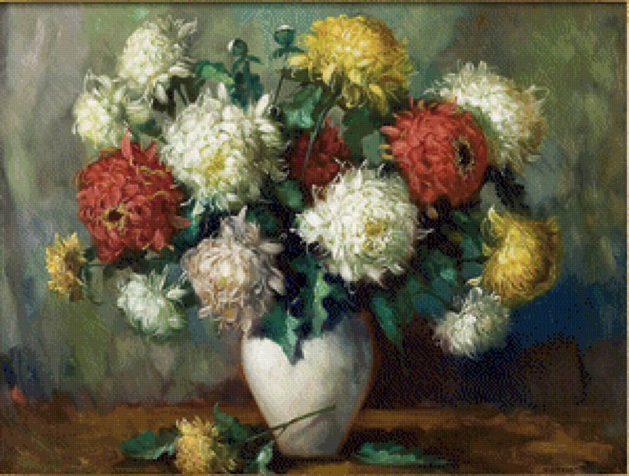 натюрморт хризантемы - натюрморт, цветы, картины, картина - предпросмотр