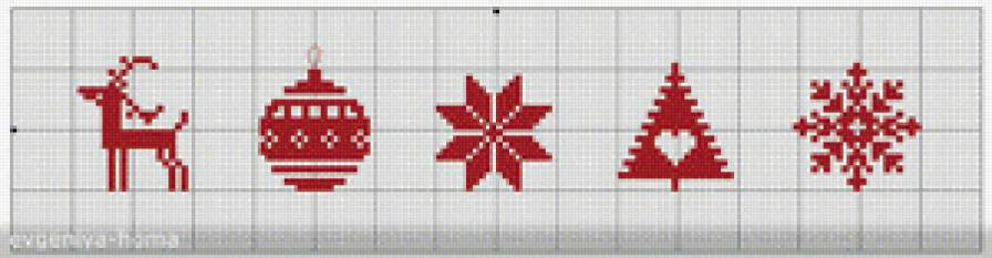 мини новогодняя вышивка для начинающих - снежинка, шар, елка, олень, игрушка, снег, новый год - предпросмотр