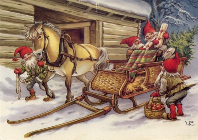 гномы - лошадь, рождество, сказка, новый год, сани, зима, гномы - оригинал