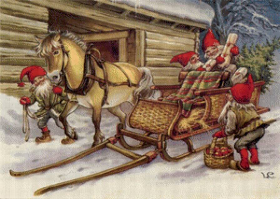 гномы - зима, сани, лошадь, гномы, рождество, новый год, сказка - предпросмотр