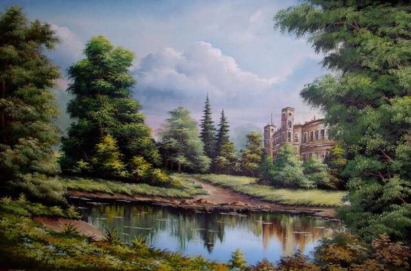 летний пейзаж - природа, лето, вода, деревья - оригинал