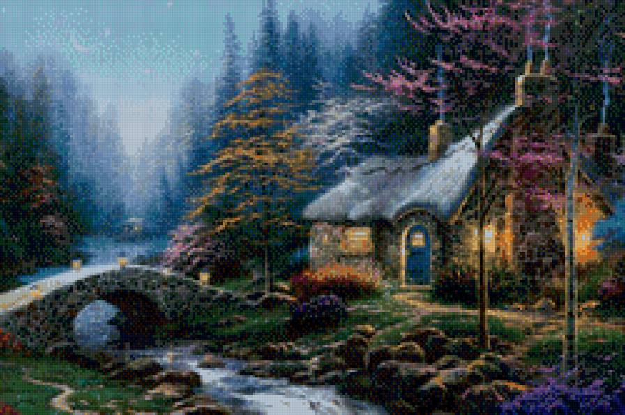 Томас Кинкейд - дом, огни, вечер - предпросмотр