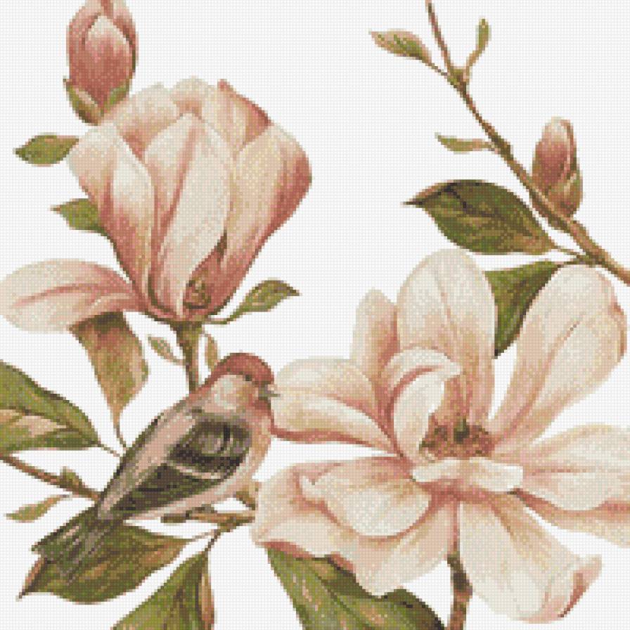 цветы и птица - цветы, птица - предпросмотр