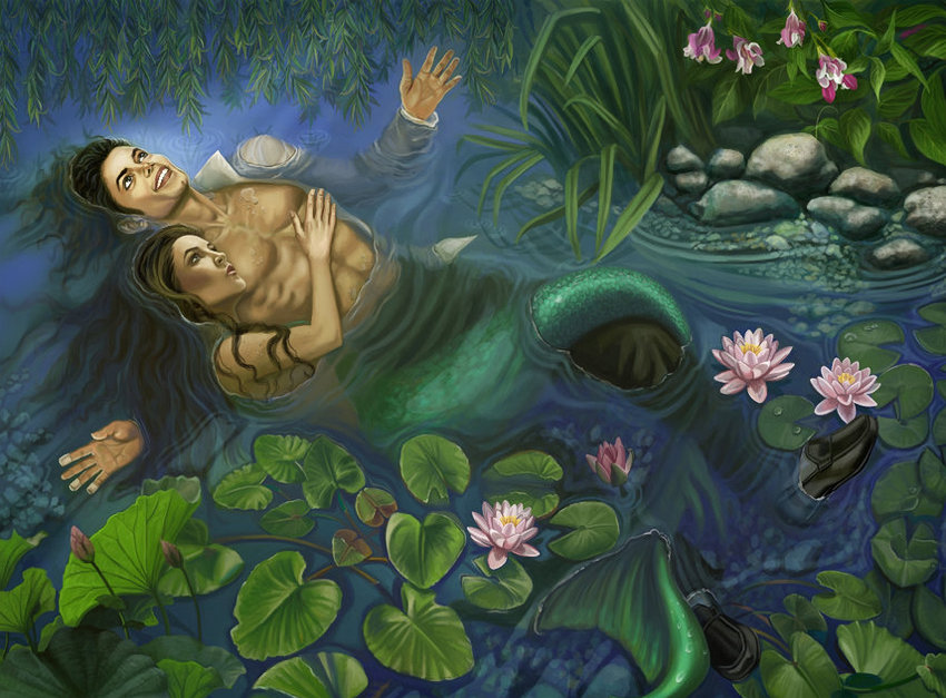 Любовь сирены - река, мужчина, сирена, девушка, русалка, пара - оригинал
