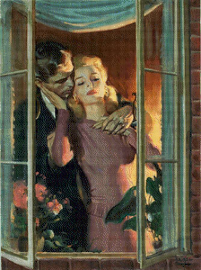 Вид из окна - пара, девушка, мужчина - предпросмотр