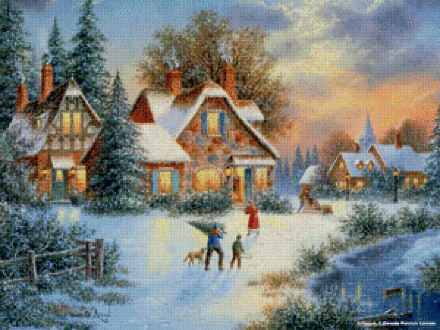 джуди гибсон 15 в деревеньке - елка, снег, зима, картина, рождество, деревня, джуди гибсон, село - предпросмотр