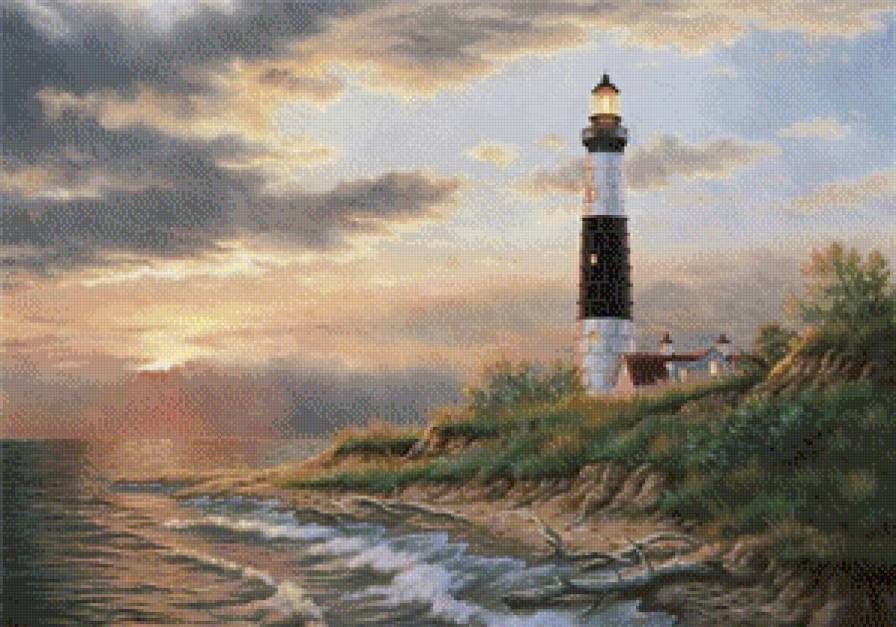 джуди гибсон 17 маяк - море, картина, маяк, пейзаж, берег, небо, джуди гибсон - предпросмотр