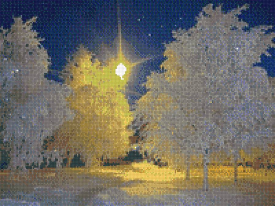 Снежный лес - снег, ночь, лес, иней - предпросмотр