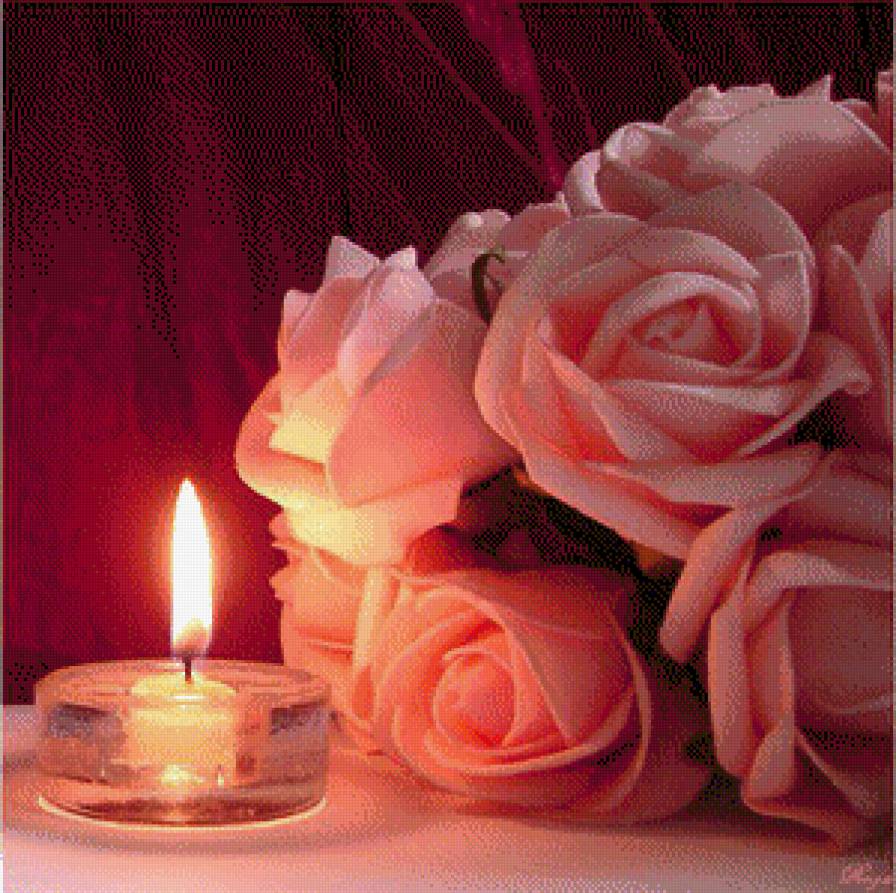 романтика - розы, свеча - предпросмотр