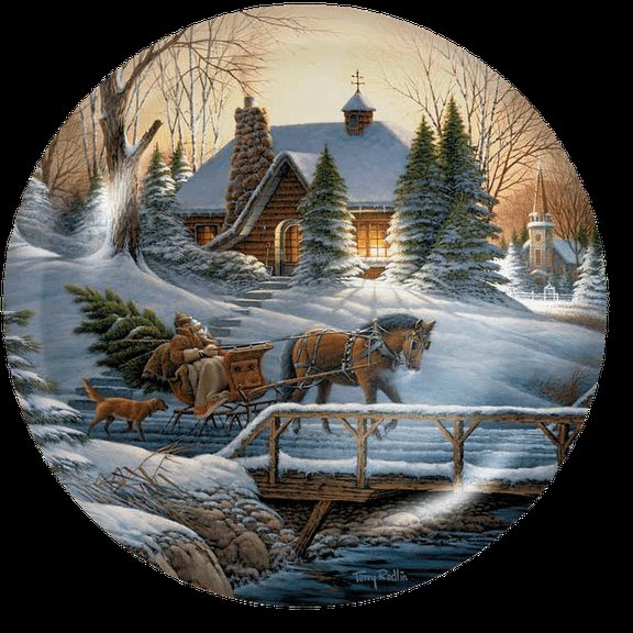 джуди гибсон 36 в кругу - река, лес, мостик, пейзаж, снег, картина, джуди гибсон, зима - оригинал