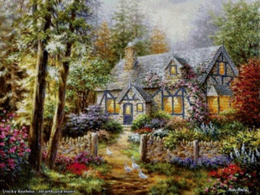 домик на лесной опушке - садик, арка, домик, лес, цветы, сад, природа, дорожка, сказка, дом - предпросмотр