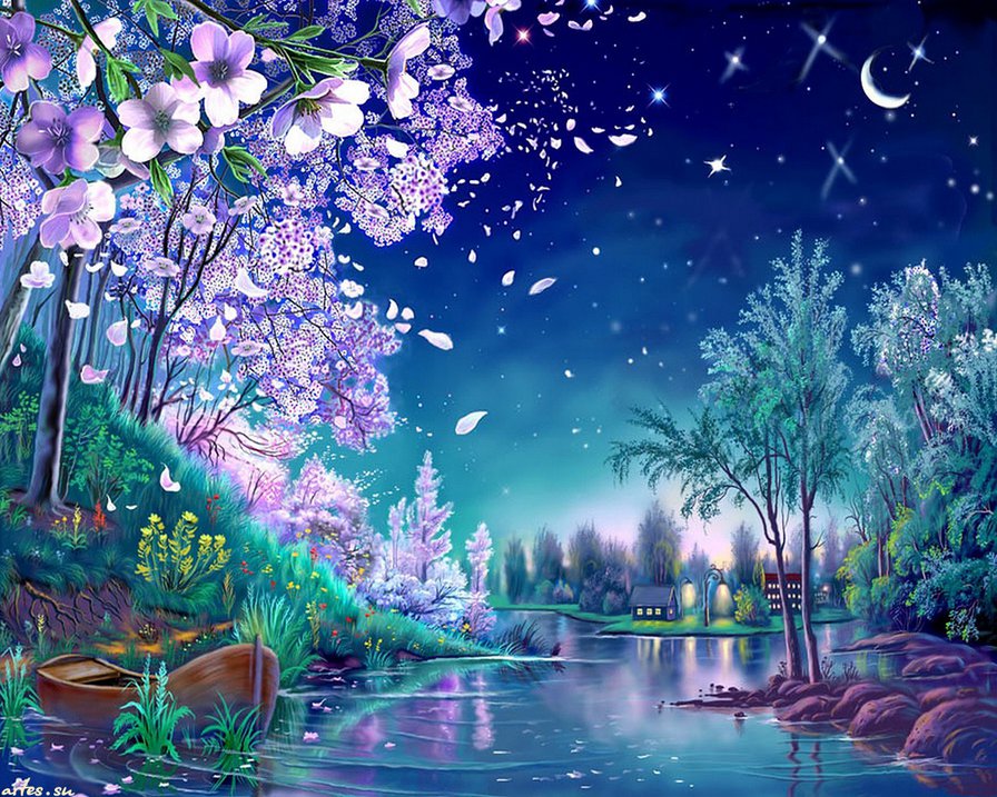 Доброй ночи картинки красивые красочные мерцающие с природой