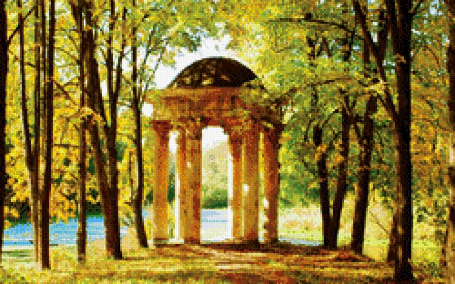 беседка - беседка, пейзаж, осень, природа, лес - предпросмотр