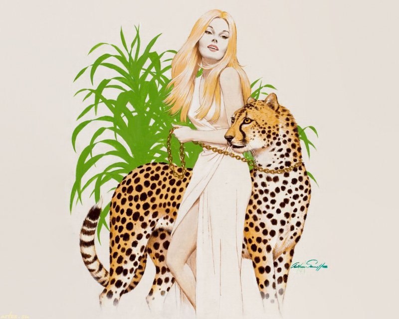 девушка с леопардом - хищники, кошки, девушка, женщина - оригинал
