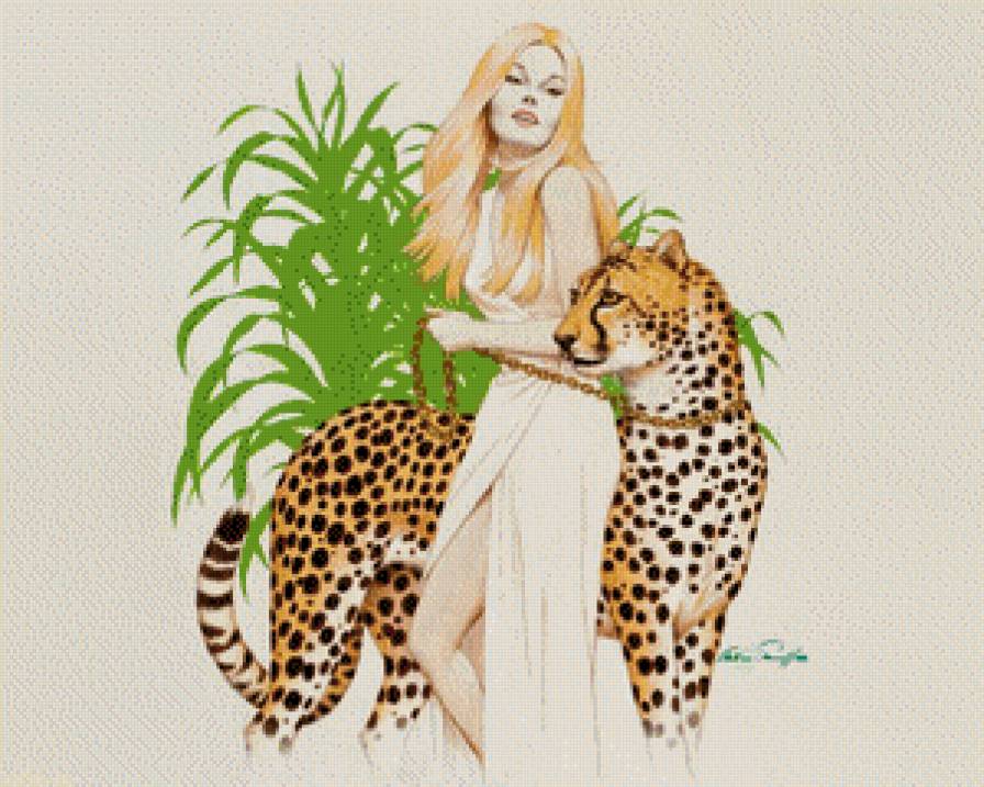девушка с леопардом - хищники, девушка, кошки, женщина - предпросмотр