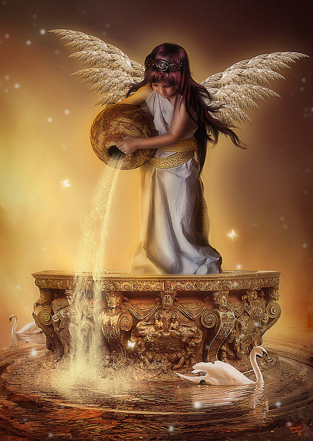 ангелок - лебедь, ангел, крылья, ребенок, вода - оригинал