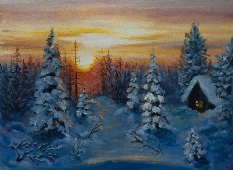 зимний  лес Н.Шведова - природа, лес, сугроб, елки, сосна, снег, пейзаж, зима, ели, дерево - оригинал