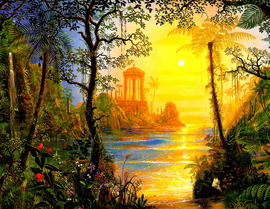 лето - пейзаж, море, закат, экзотика - оригинал