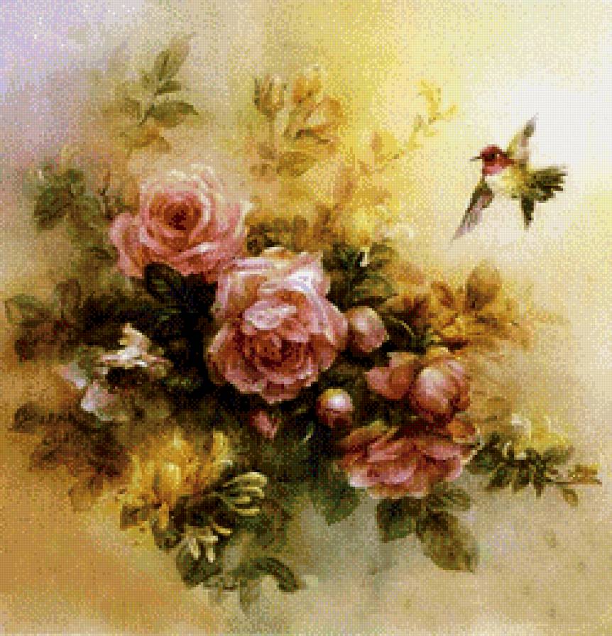 розы - цветы, красота, розы, птицы - предпросмотр