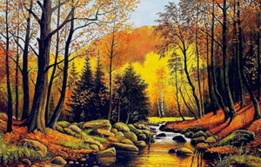 лесной ручей - пейзаж, природа, ручей, осень, лес - предпросмотр