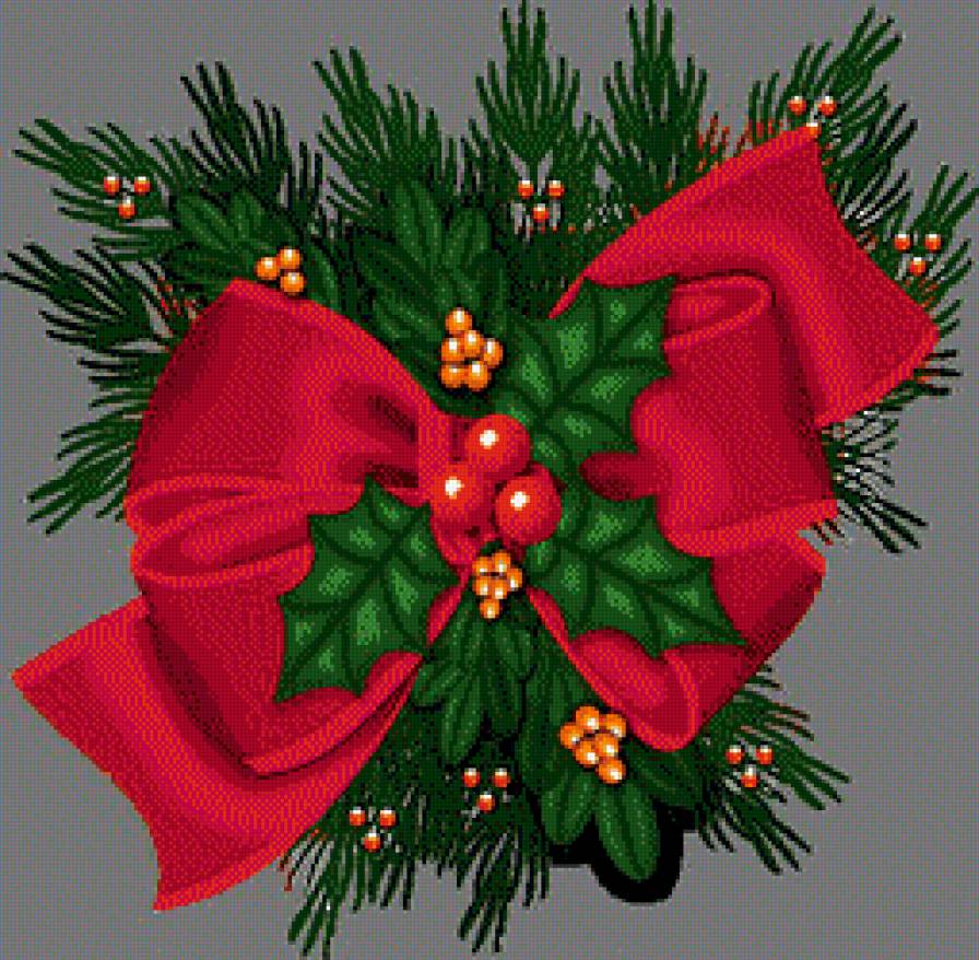 Рождественский бант - цветы, бантик, ягоды, веточки - предпросмотр