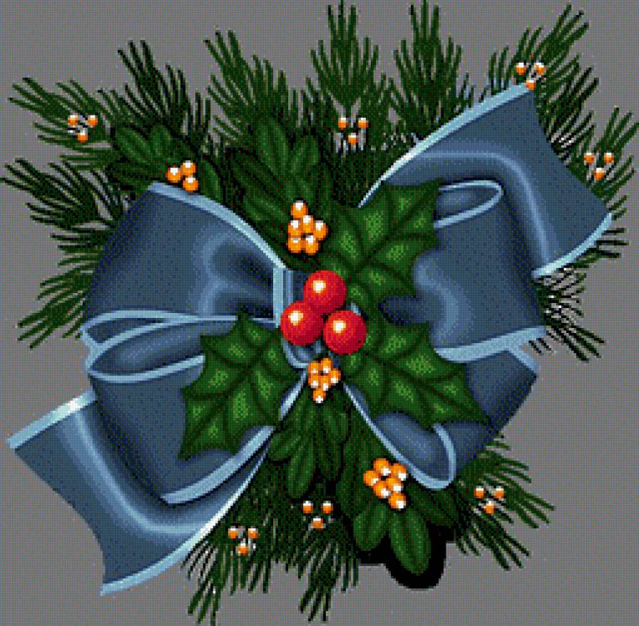 Рождественский бант - цветы, бантик, веточки, ягоды - предпросмотр
