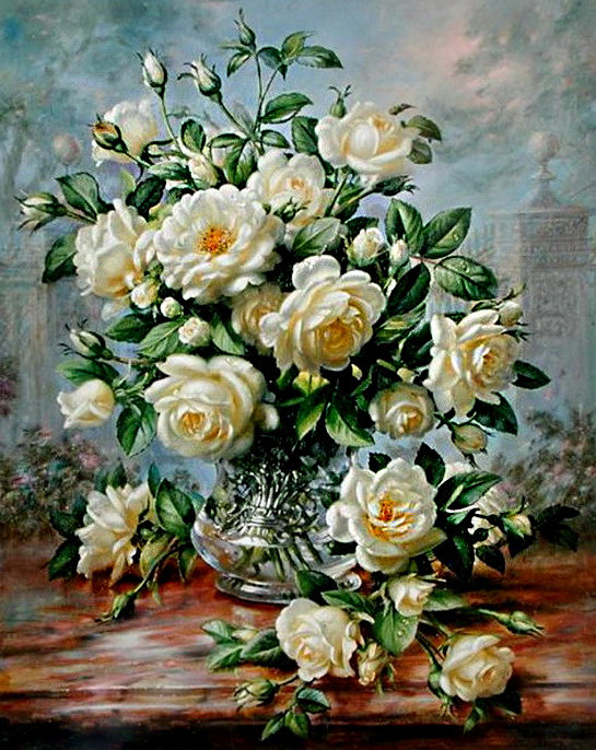 букет - картина, роза, живопись, ваза, цветы - оригинал