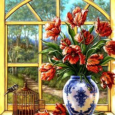 Оригинал схемы вышивки «Цветы у окна» (№540777)