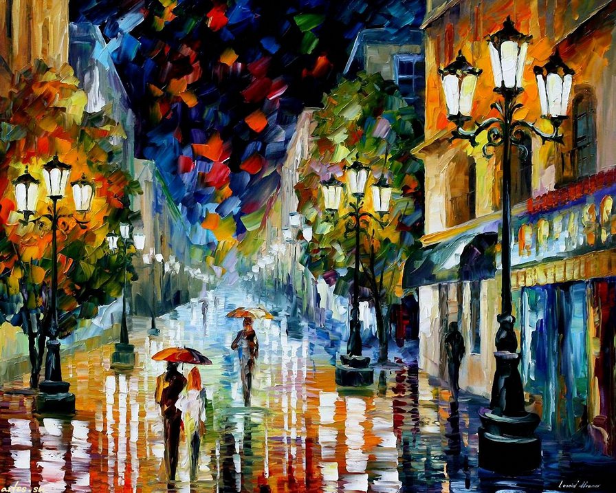 леонид Афремов свет сквозь дождь - пейзаж, картина, картины - оригинал