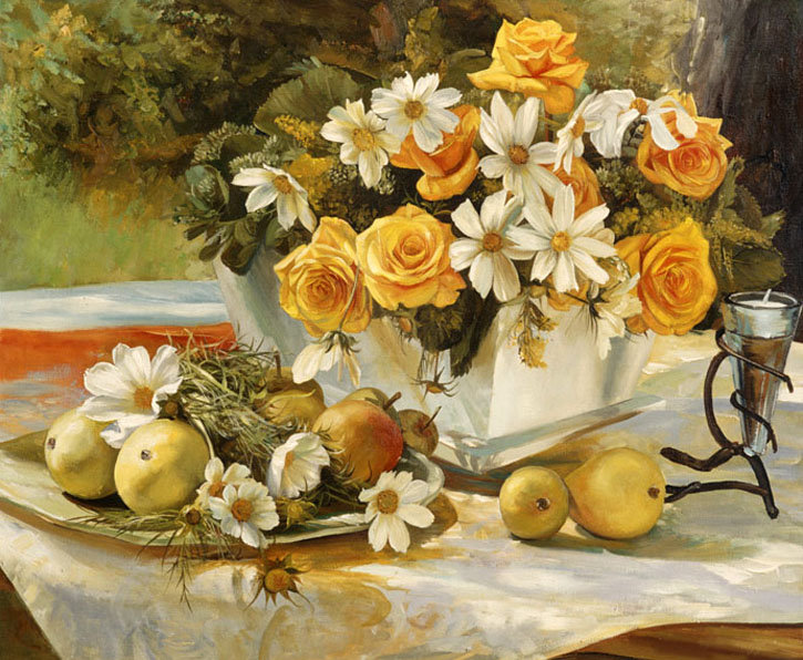 нотюрморт - цветы, фрукты - оригинал