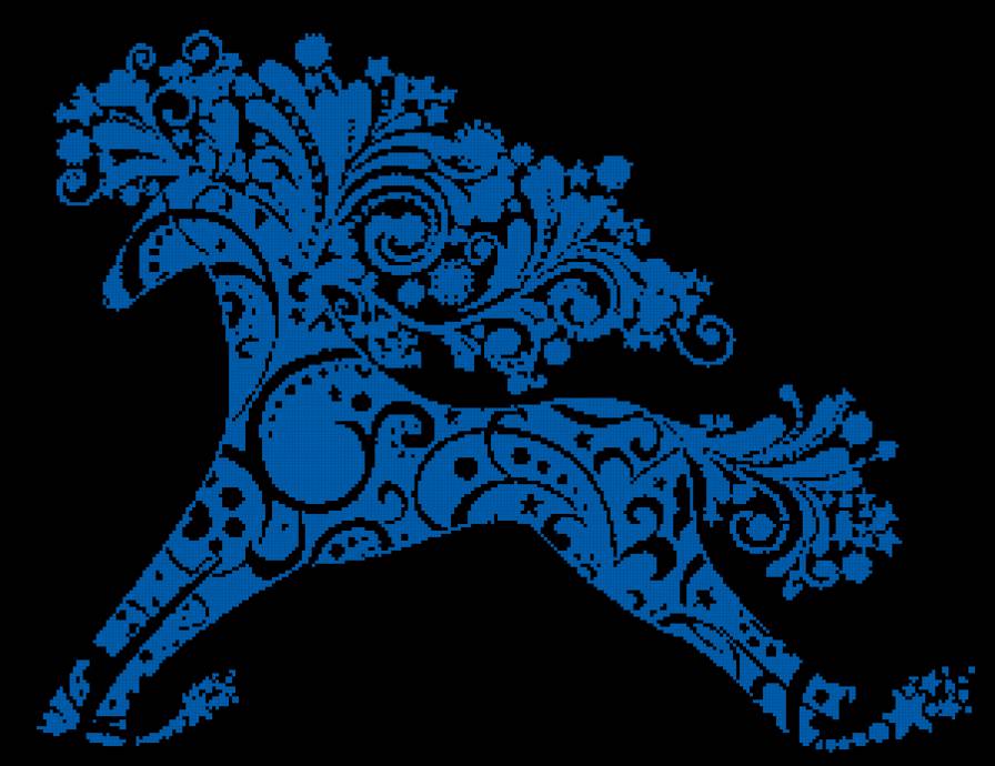 Синяя лошадь, лошадь, монохром, - предпросмотр