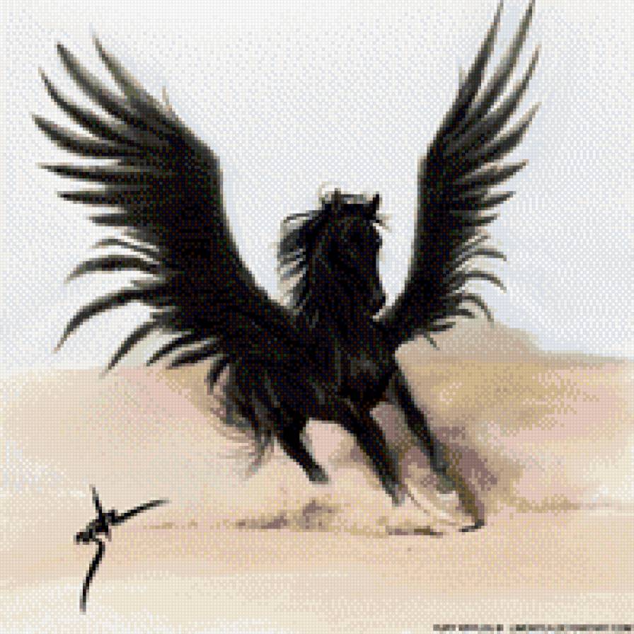 Черный пегас - конь, пегас, лошадь - предпросмотр