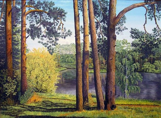 летний пейзаж - река, природа, лето, вода, деревья - оригинал