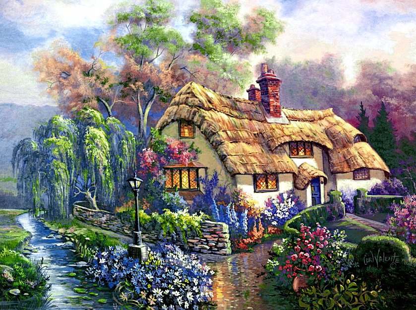 Уютный домик - красота, домик, пейзаж, цветы - оригинал