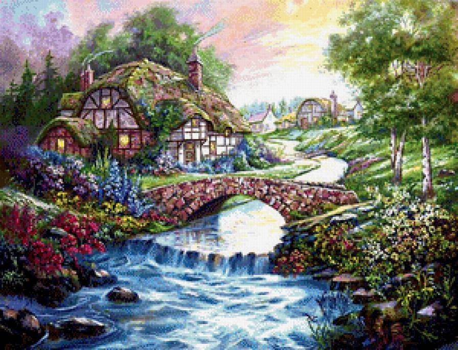 Уютный домик - пейзаж, красота, цветы, домик - предпросмотр