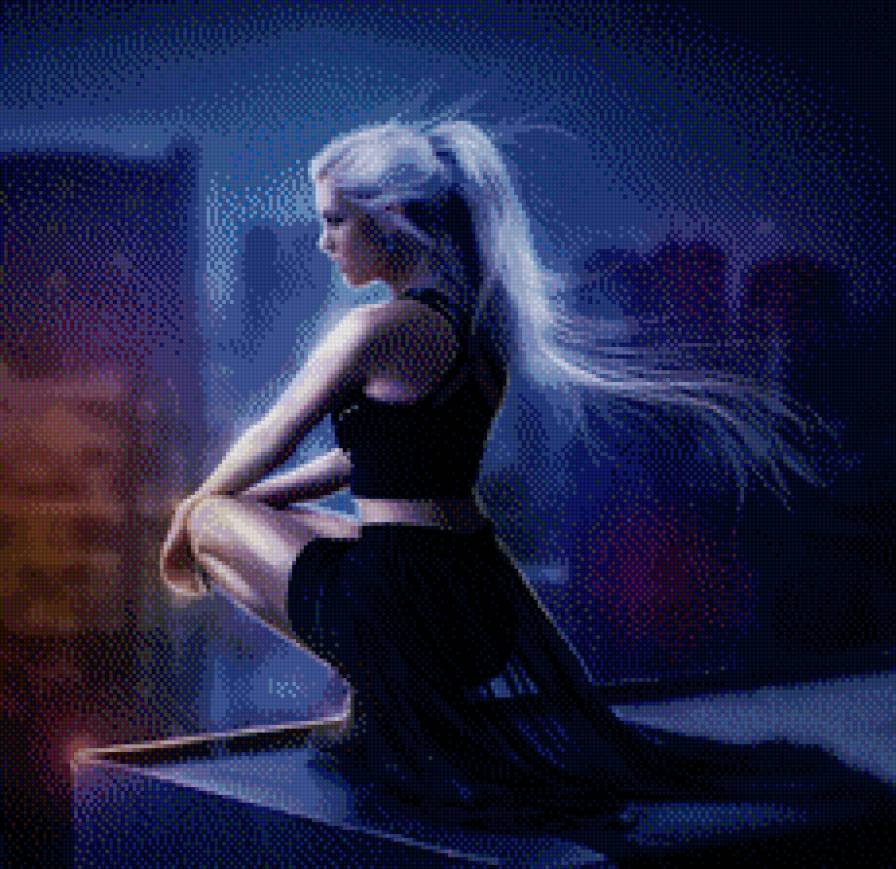 во мраке - девушка, город, ночь - предпросмотр